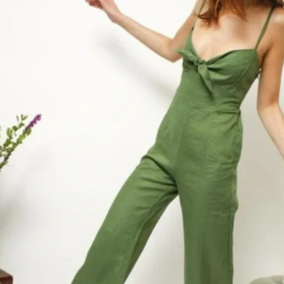 Faithfull the Brand Pants - Faithfull The Brand Presley Linen Cropped Jumpsuit Moss Green Size 2